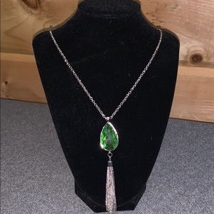 Silver and Green Long Necklace